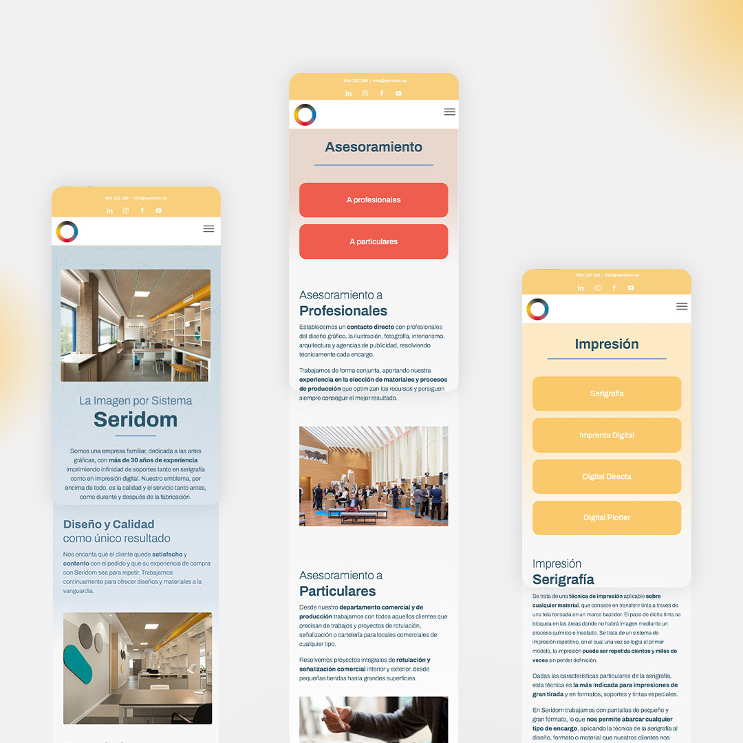 Diseño web de Servicios y Productos de Seridom