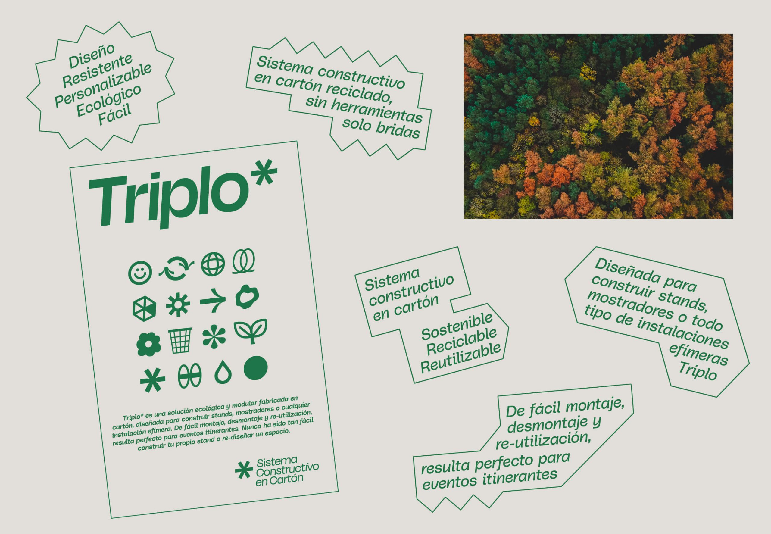 Proyecto gráfico de identidad y diseño web para Triplo*, sistema constructivo ecológico y modular en cartón.