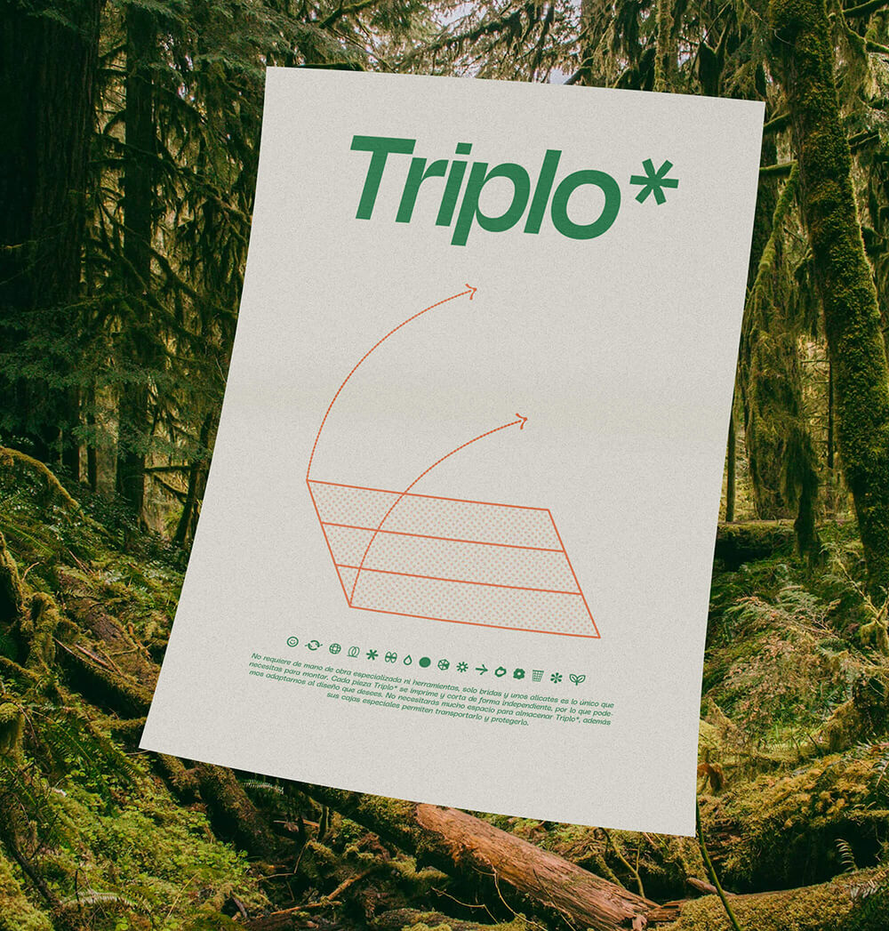 Proyecto gráfico de identidad y diseño web para Triplo*, sistema constructivo ecológico y modular en cartón.